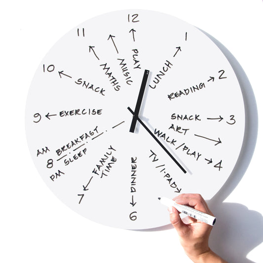 MANAGE YOUR TIME BY WRITING YOUR DAILY SCHEDULE ON YOUR CLOCK!